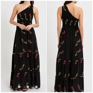 NEW Maaji Blooms Zoie Embroidered One Shoulder Smocked Top Tiered Eyelet Dress